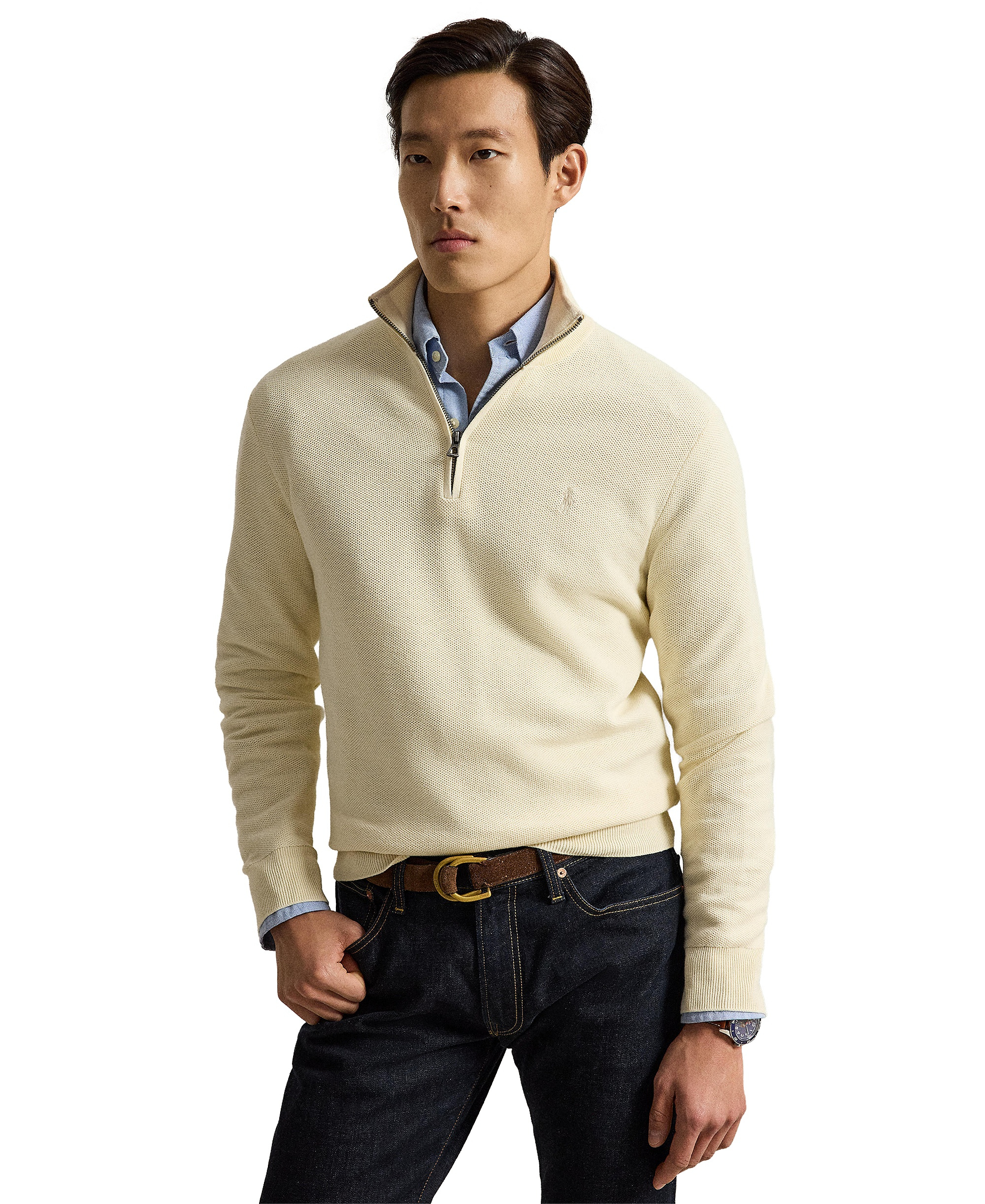 Polo Ralph Lauren Men's Mesh-Knit Cotton Quarter-Zip Sweater - Andover Cream