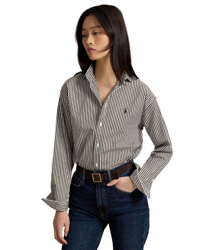 Polo Ralph Lauren Women's Relaxed-Fit Striped Cotton Shirt - Dark Brown/White