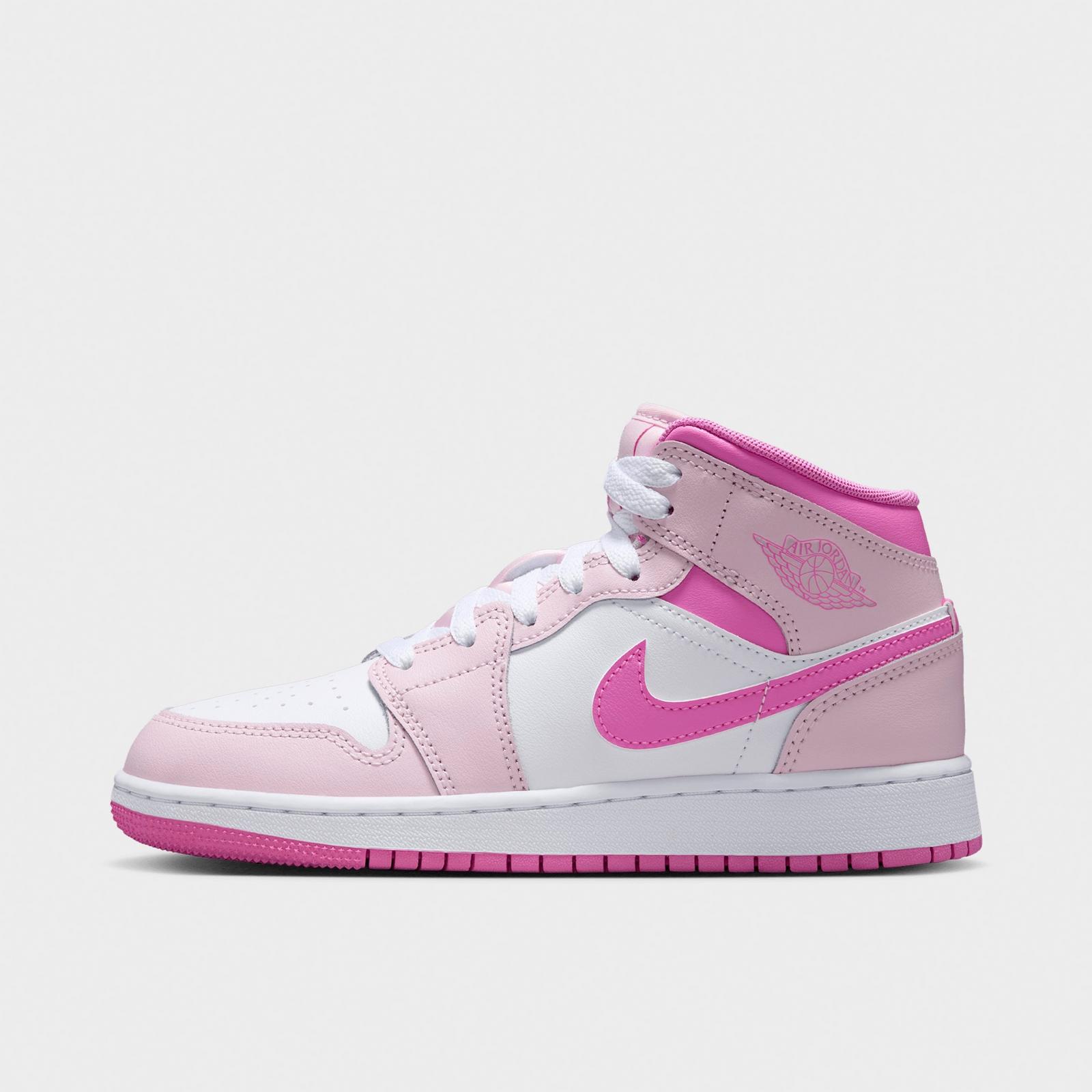 Big Kids' Air Jordan Retro 1 Mid Casual Shoes - Pink Foam/China Rose/White/Pink Foam - view 1