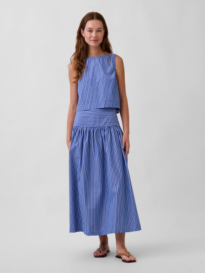 Poplin Drop-Waist Maxi Skirt - Blue stripe
