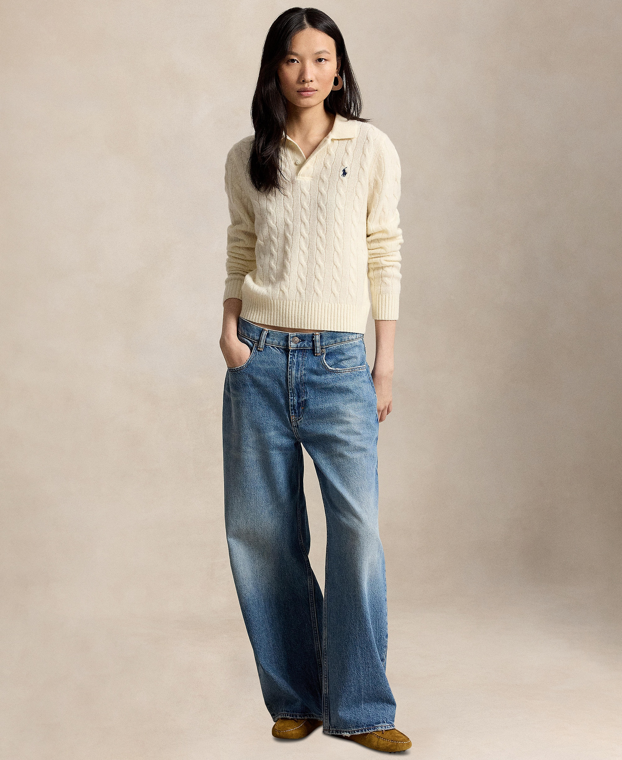 Polo Ralph Lauren Women's Cable-Knit Long-Sleeve Wool-Cashmere Sweater - Authentic Cream