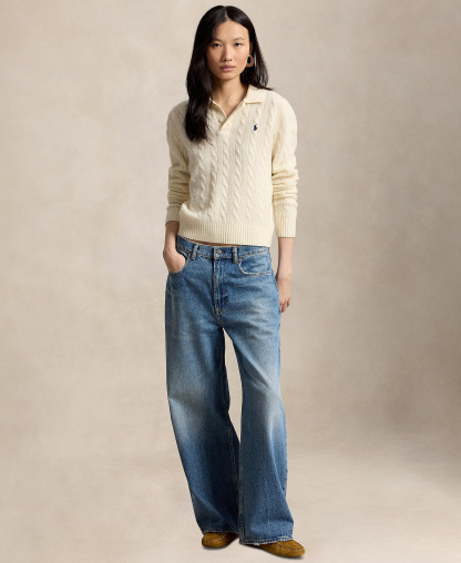 Polo Ralph Lauren Women's Cable-Knit Long-Sleeve Wool-Cashmere Sweater - Authentic Cream