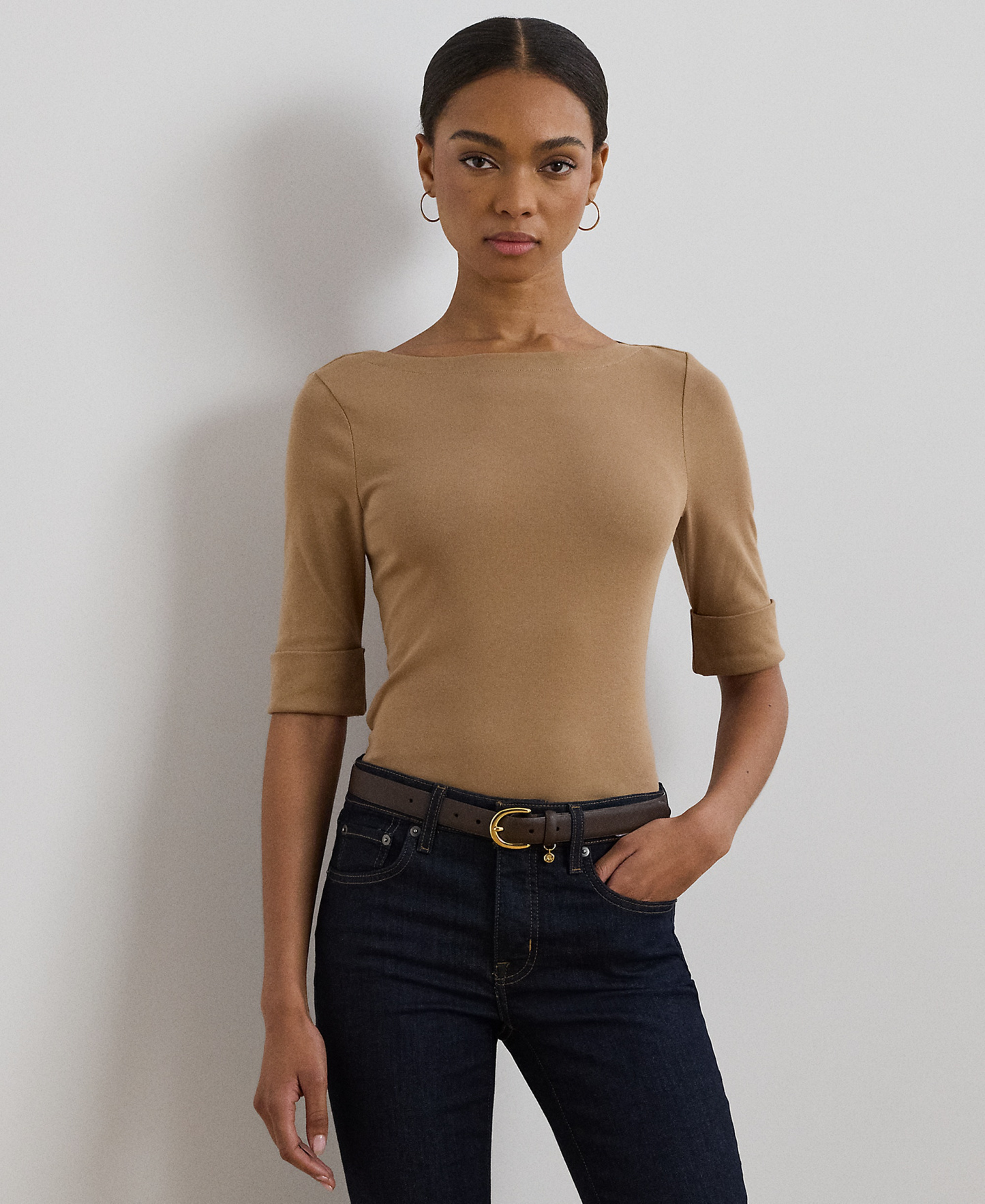 Lauren Ralph Lauren Stretch Boatneck Top - Classic Camel