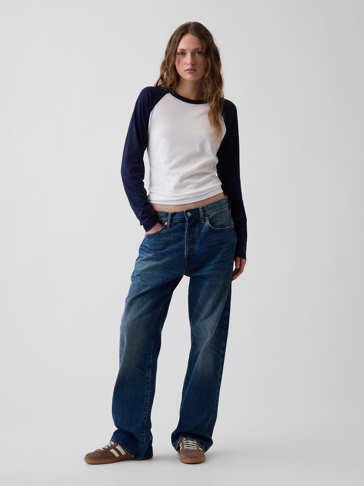 Organic Cotton VintageSoft Raglan T-Shirt - White & navy blue