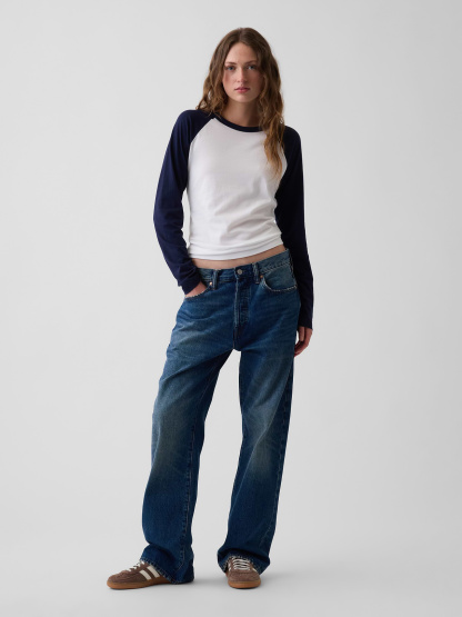 Organic Cotton VintageSoft Raglan T-Shirt - White & navy blue