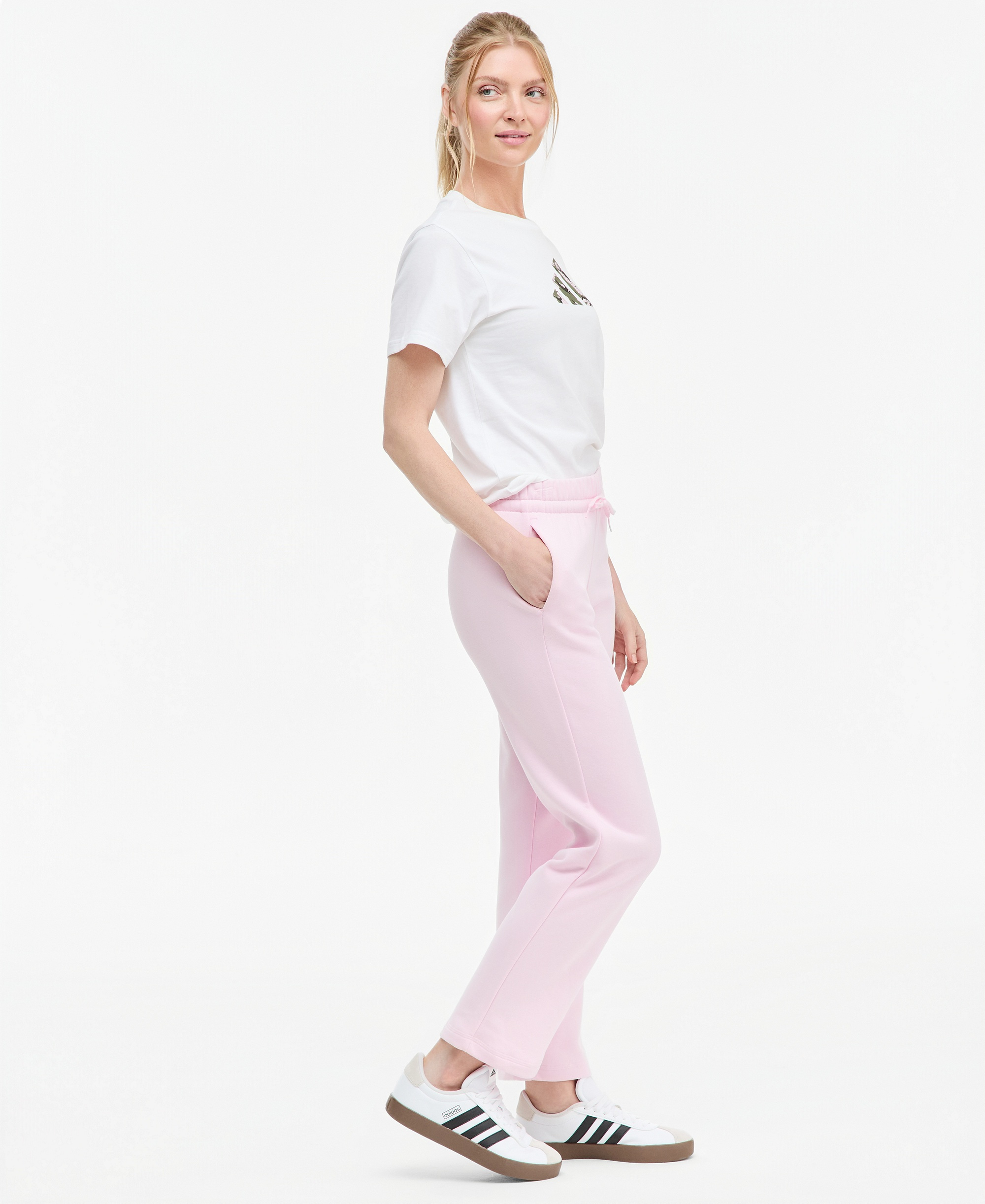 adidas Women's Essentials Small Logo Feel Cozy Open Hem Pants - Clear Pink/White