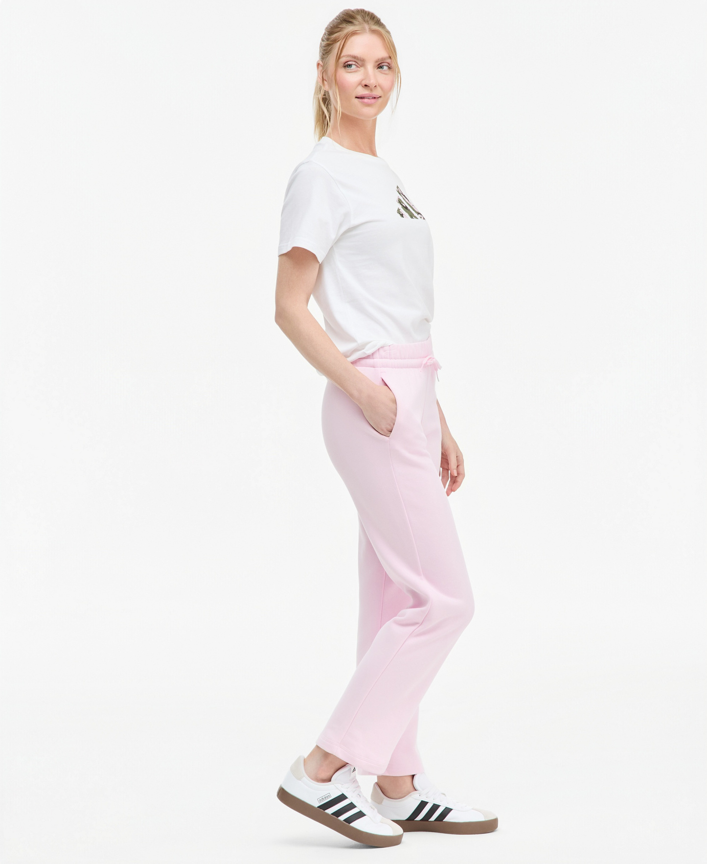 adidas Women's Essentials Small Logo Feel Cozy Open Hem Pants - Clear Pink/White
