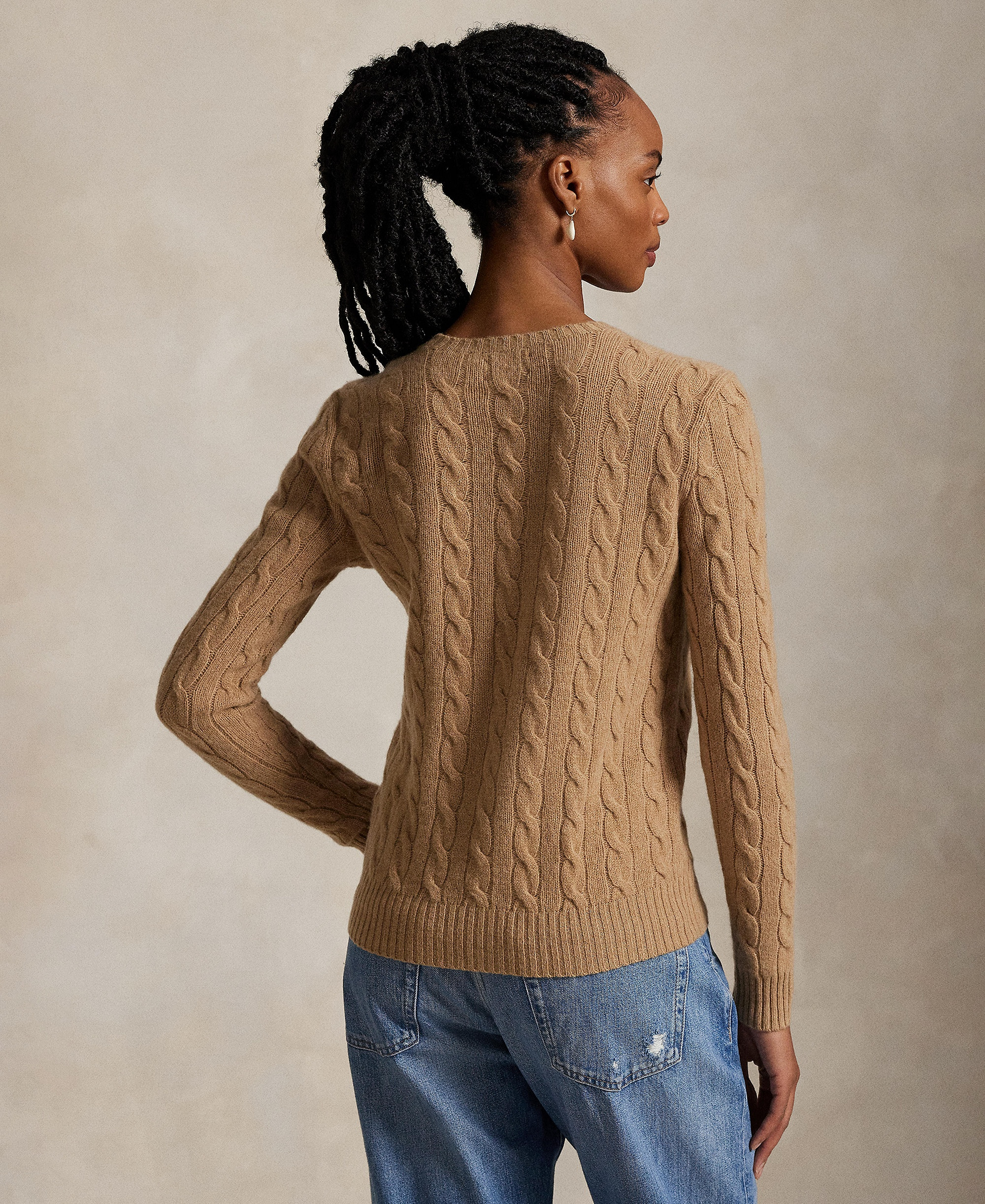 Polo Ralph Lauren Women's Cable Wool-Cashmere Crew Neck Sweater - Collection Camel Melange