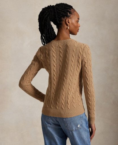 Polo Ralph Lauren Women's Cable Wool-Cashmere Crew Neck Sweater - Collection Camel Melange