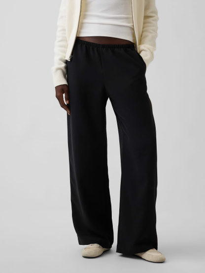 Easy Wide-Leg Pants - Black with off white stripe