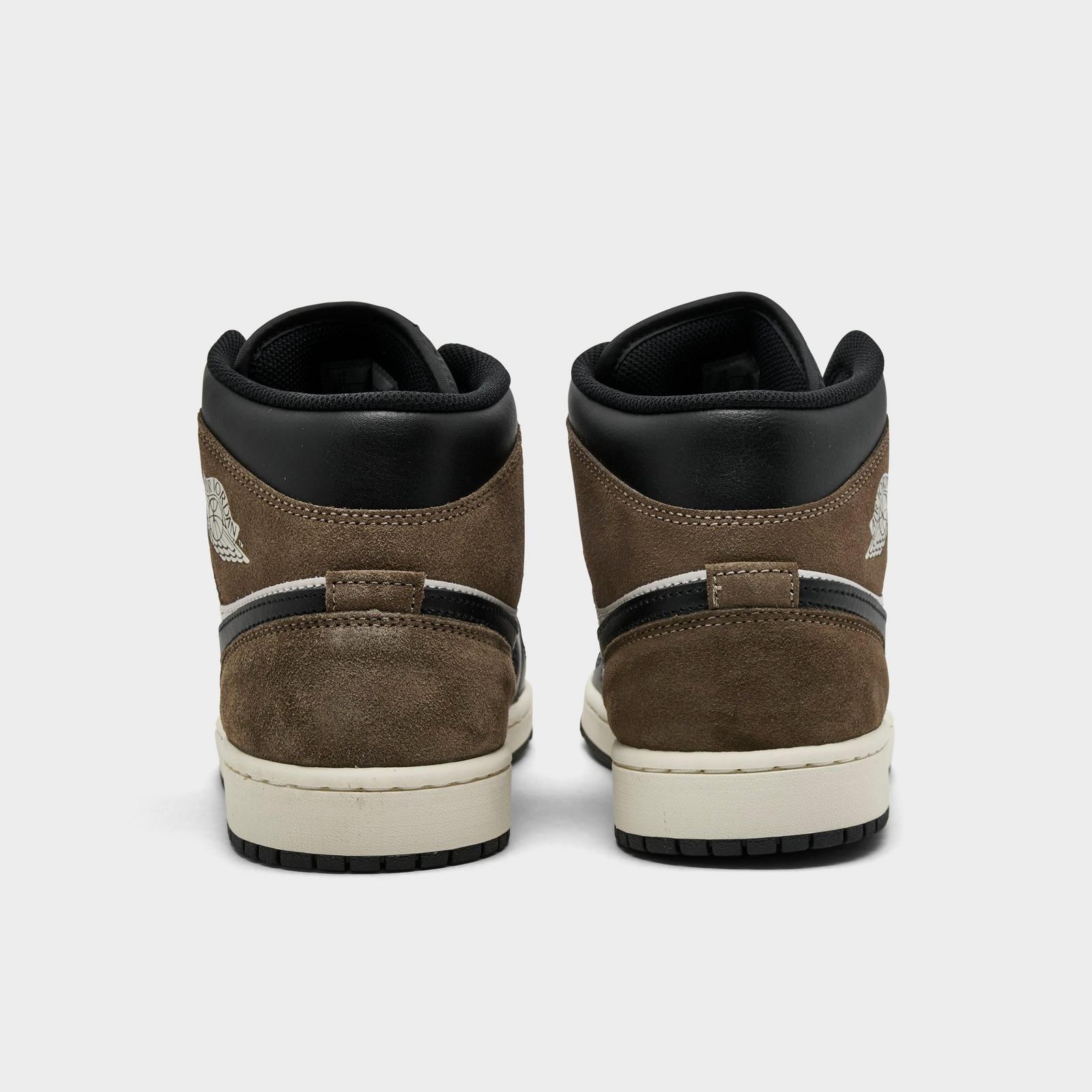 Men's Air Jordan Retro 1 Mid Casual Shoes - Black/Palomino/University Red/Phantom - Left shoe facing left. Outside of the shoe. - view 4