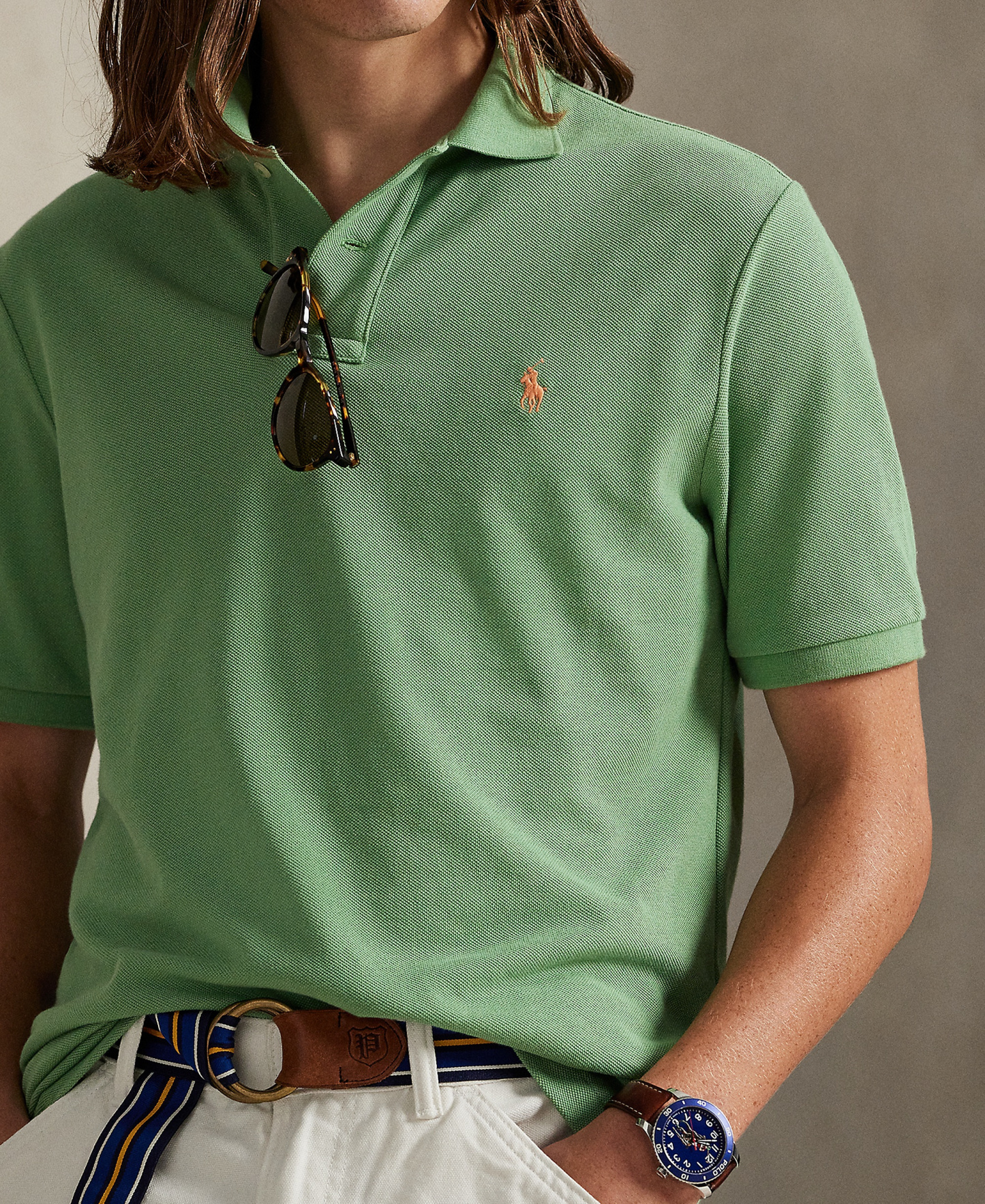 Polo Ralph Lauren Men's Cotton Custom Slim Fit Mesh Polo Shirt - Outback Green