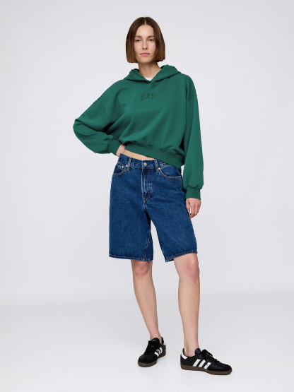 VintageSoft Crop Logo Hoodie - Balsam tree green logo