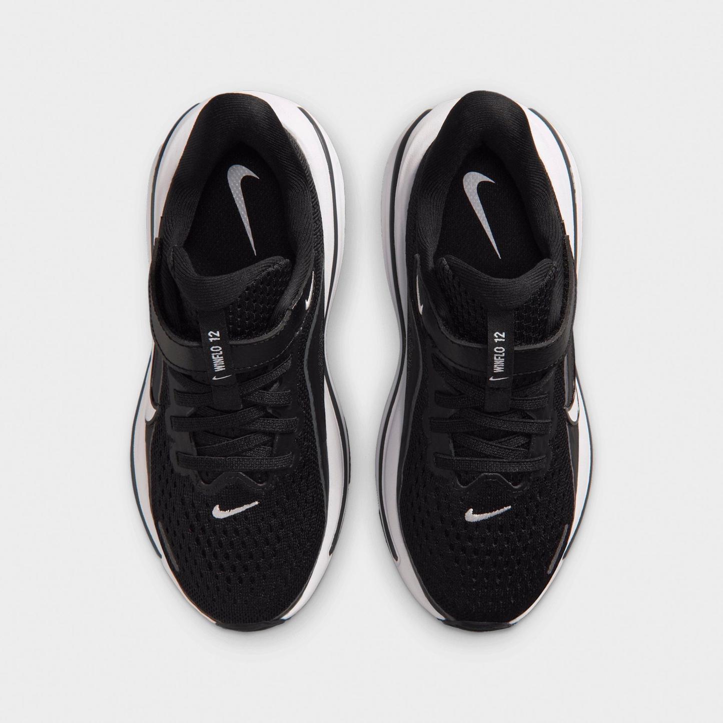 Little Kids' Nithtke Winflo 12 Road Running Shoes - Black/Dark Smoke Grey/White - Top view