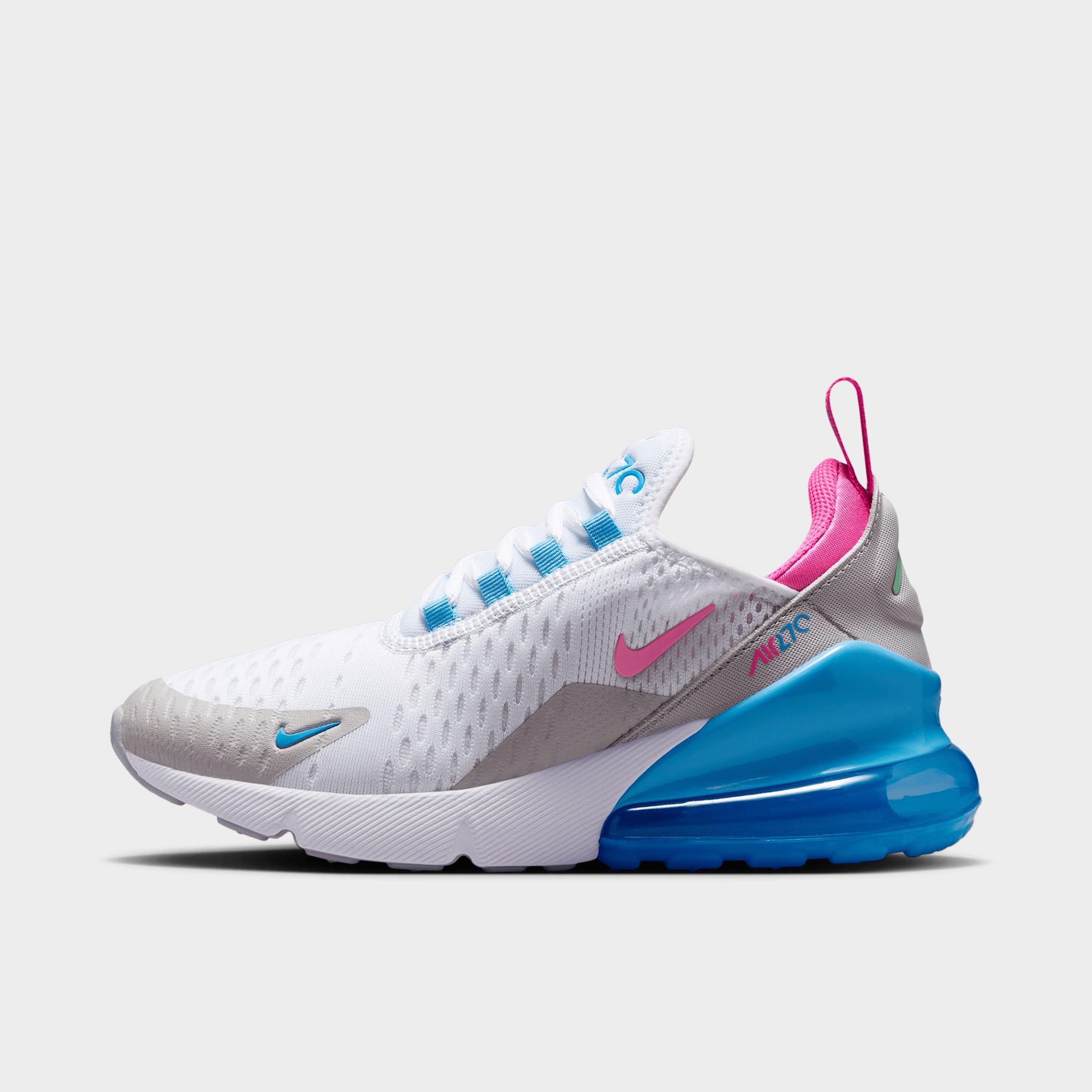 Big Kids' Nithtke Air Max 270 Casual Shoes - White/Football Blue/Arctic Green/Pinksicle - Left shoe facing left. Outside of the shoe.