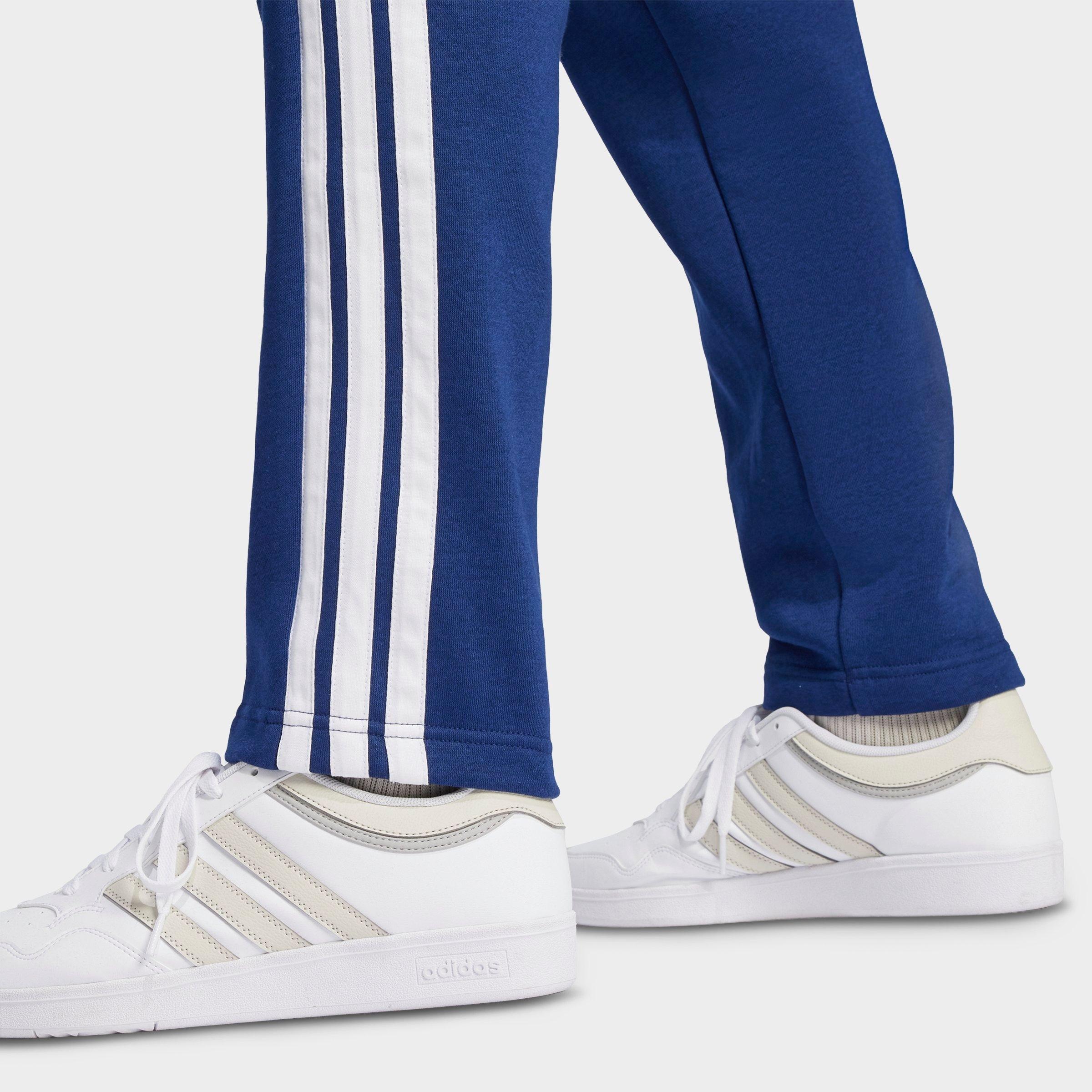Men's adidas Essentials 3-Stripes Open Hem Fleece Pants - Dark Blue/White