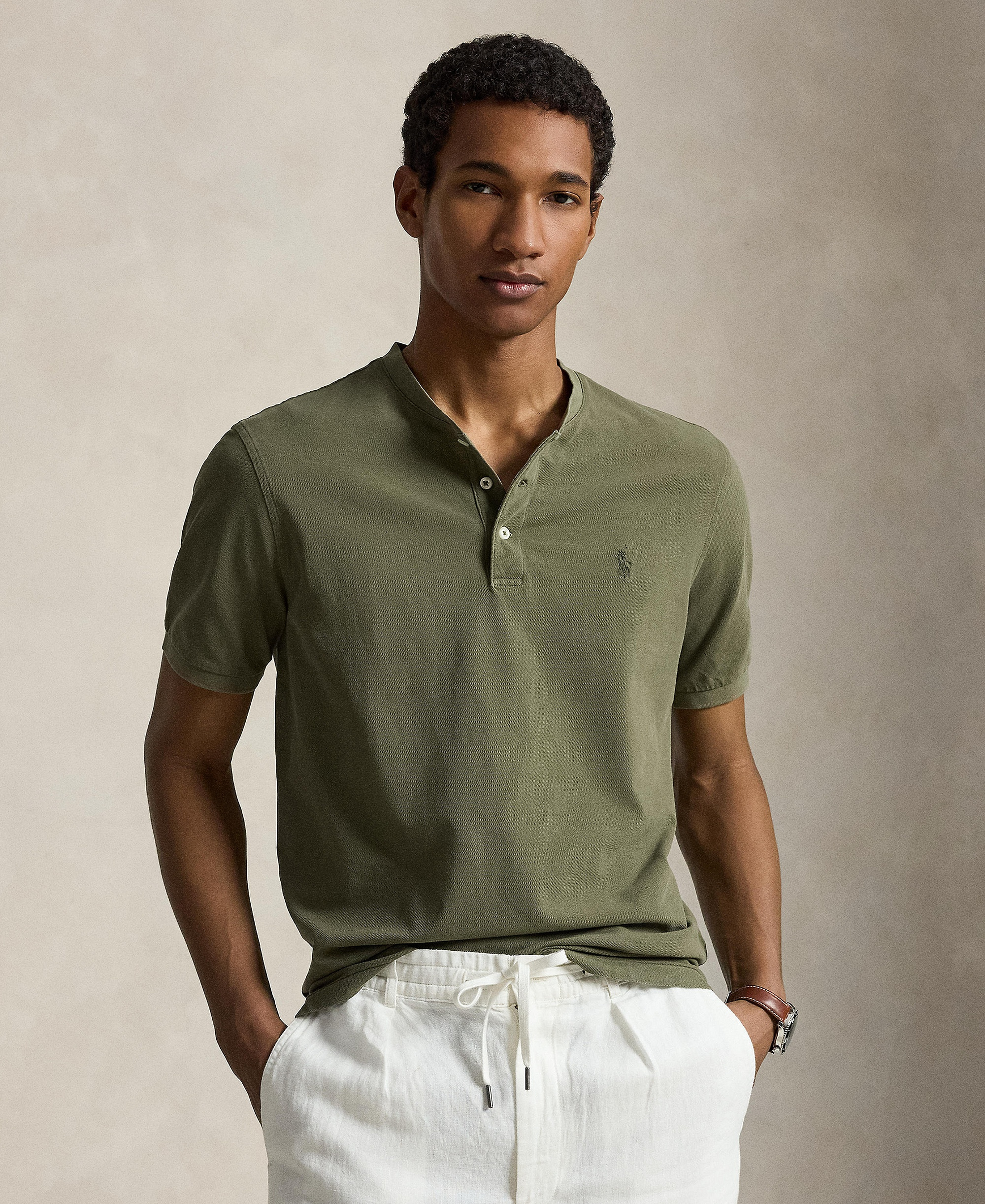 Polo Ralph Lauren Men's Featherweight Mesh Henley Shirt - Cruise Olive