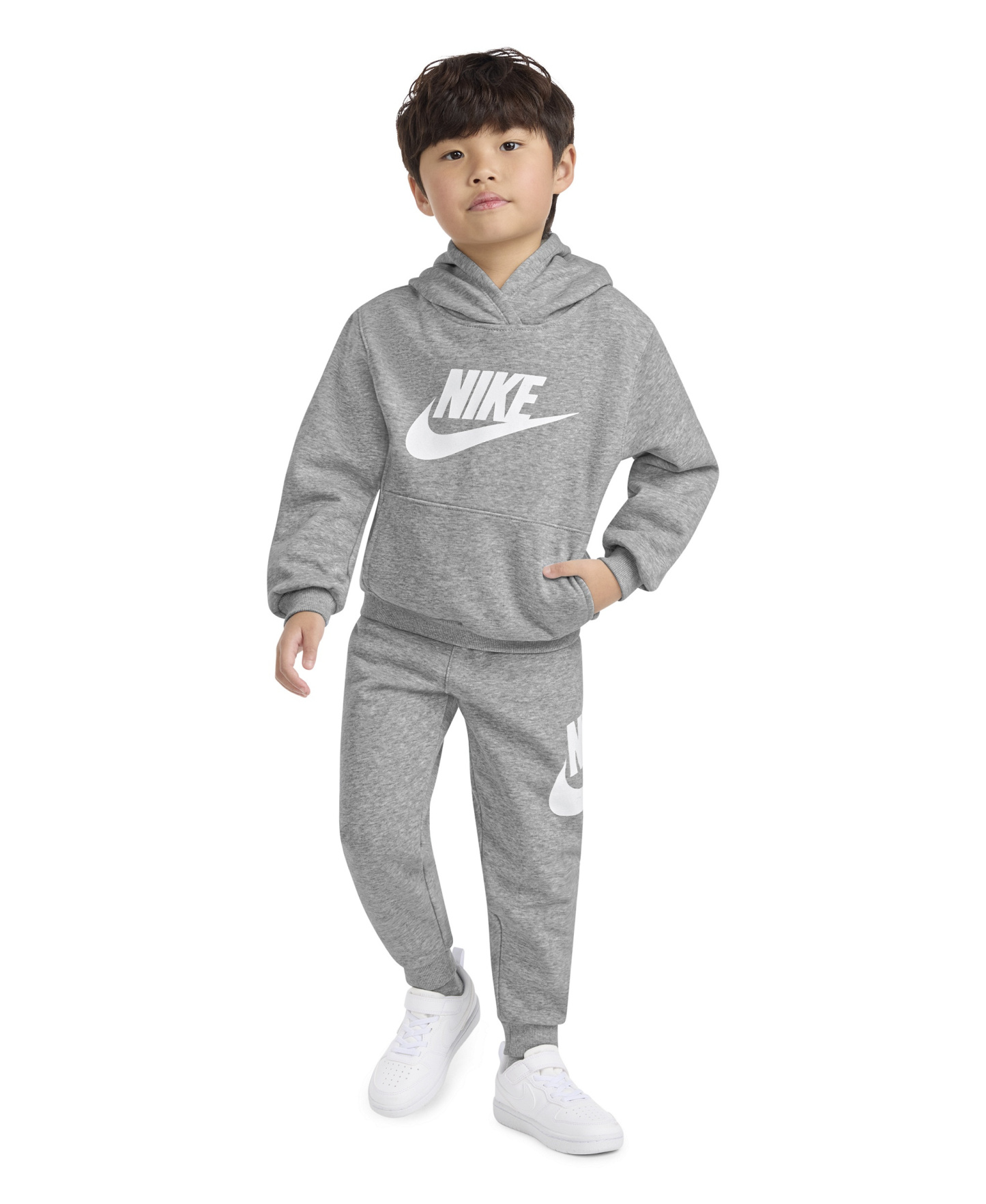 Nike Boys' 4-7 Club Fleece Logo Hoodie and Sweatpants, 2-Piece Set - Dark Gray Heather