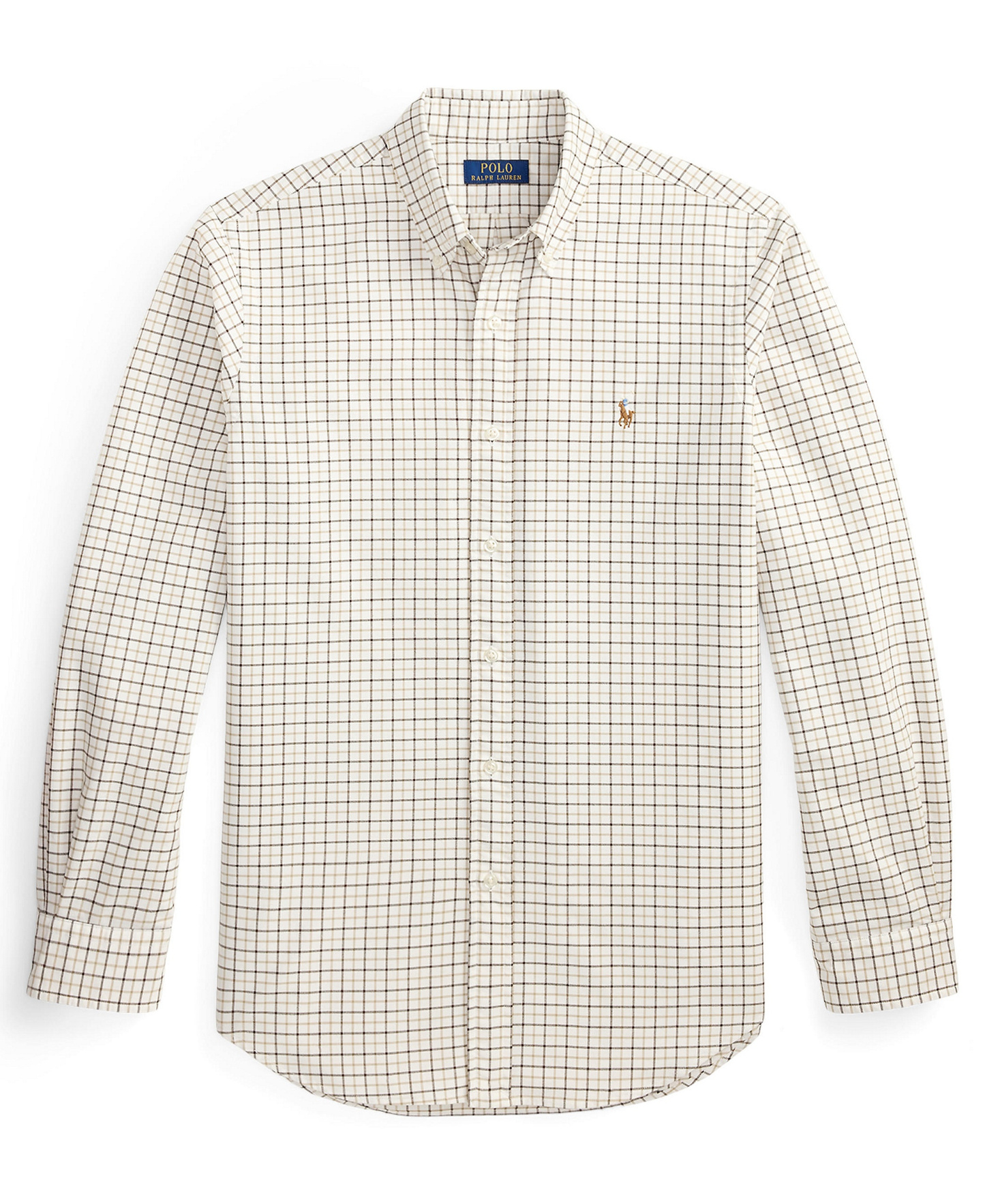 Polo Ralph Lauren Men's Classic-Fit Plaid Brushed Oxford Shirt - White/Brown Multi