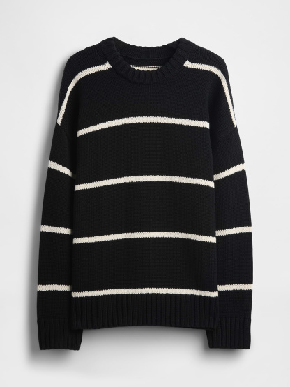 100% Cotton Oversized Sweater - Black & white stripe