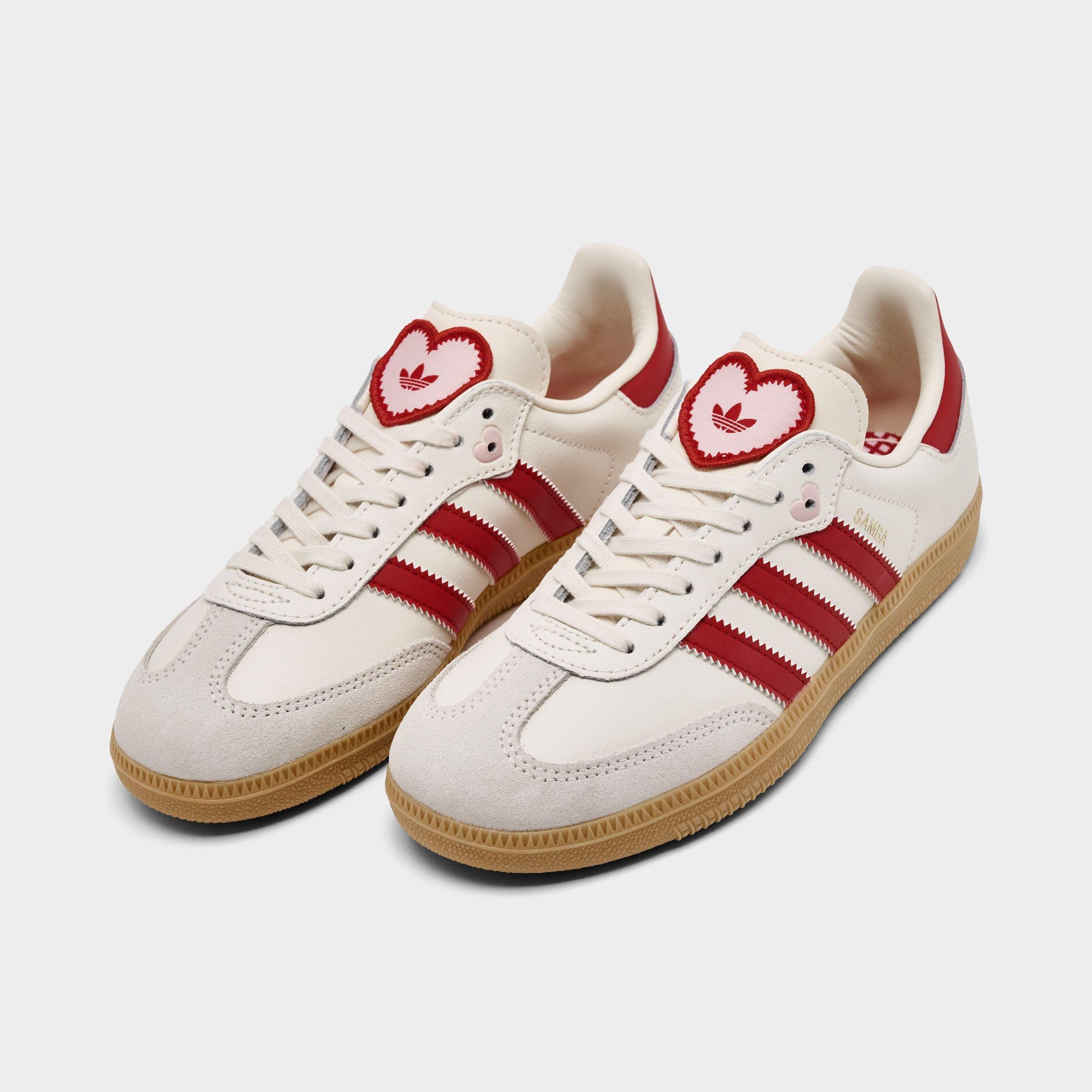 Girls' Little Kids' adidas Originals Samba OG Valentine's Day Casual Shoes - Cream White/Better Scarlet/Gum - Both shoes facing left