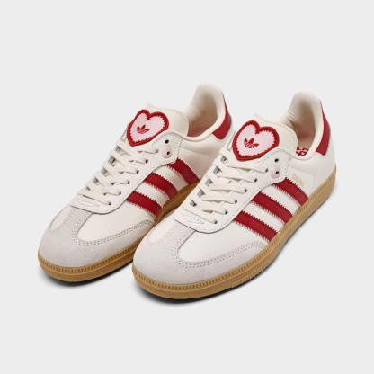 Girls' Little Kids' adidas Originals Samba OG Valentine's Day Casual Shoes - Cream White/Better Scarlet/Gum - Both shoes facing left