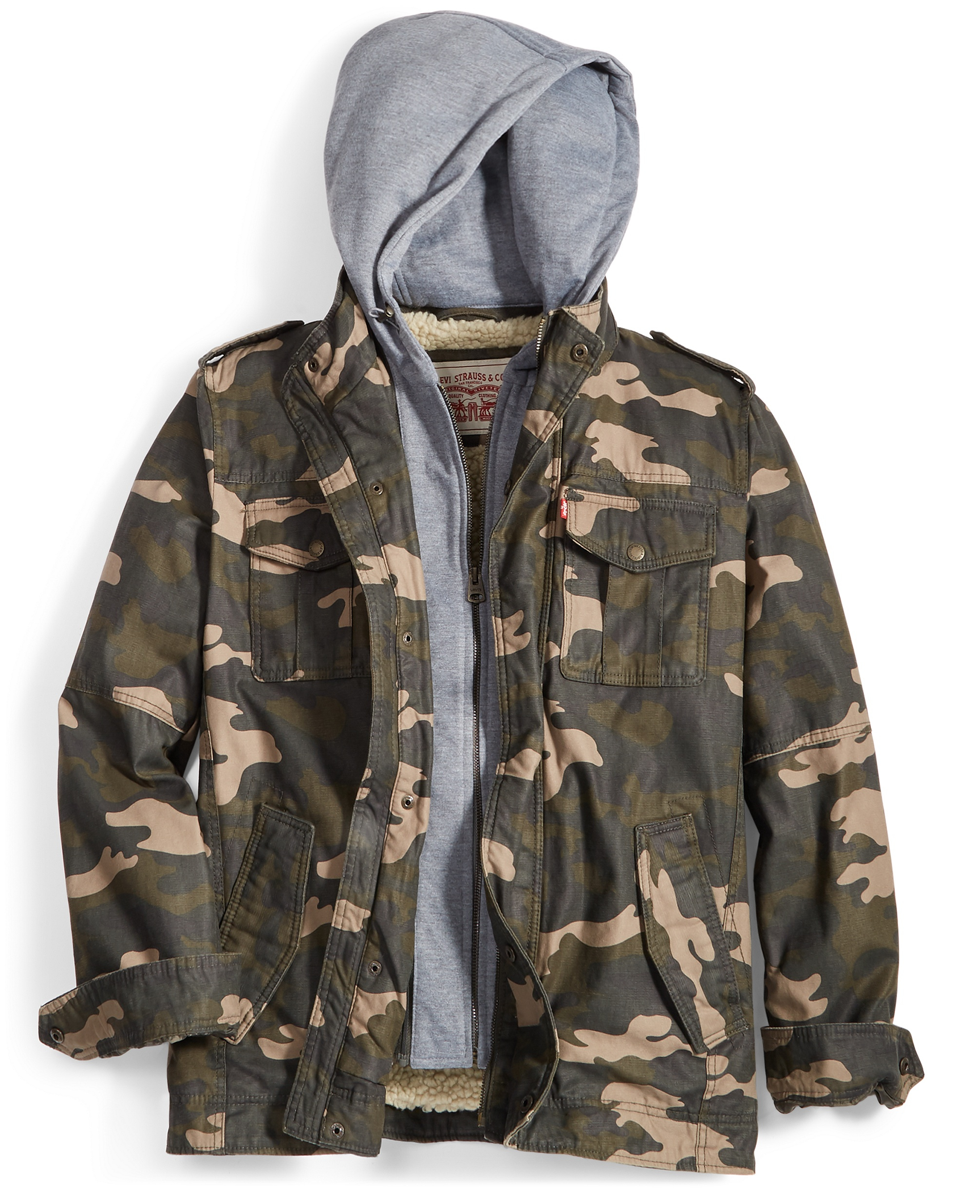 Levi's Men's Two Pocket Hooded Trucker Jacket - Olive Camo
