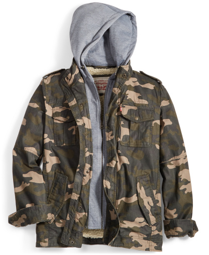 Levi's Men's Two Pocket Hooded Trucker Jacket - Olive Camo