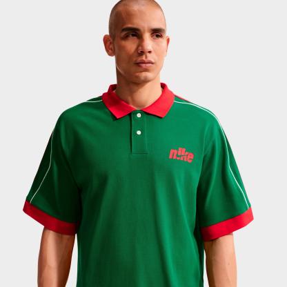 Men's Nithtke Sportswear Club Oversized Polo Shirt - Pine Green/University Red/Sail/University Red