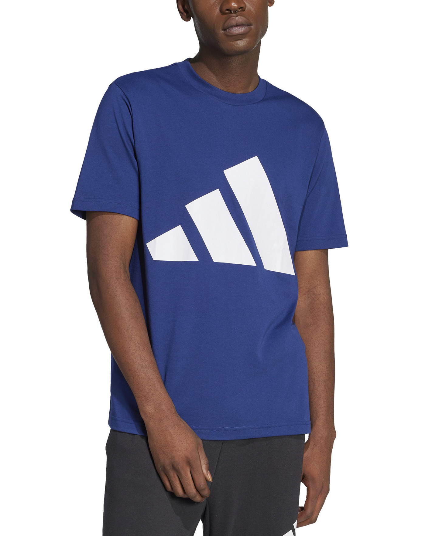 adidas Men's 3-Bar Logo Graphic Cotton T-Shirt - Dark Blue/White