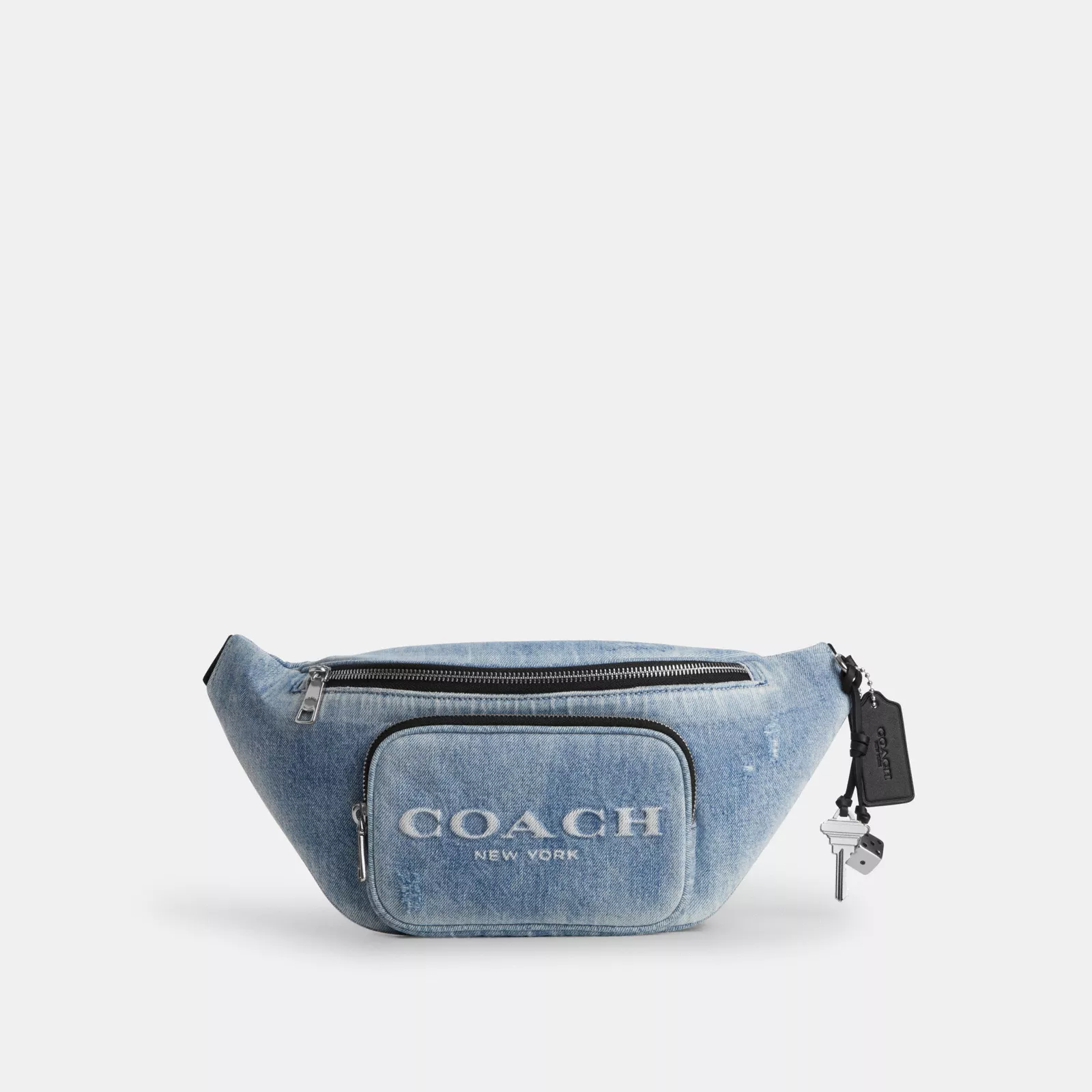 Travis Belt Bag 35 In Loved Denim With Charms - Silver/Light Indigo