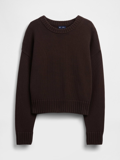 100% Cotton Oversized Crop Sweater - Terra brown