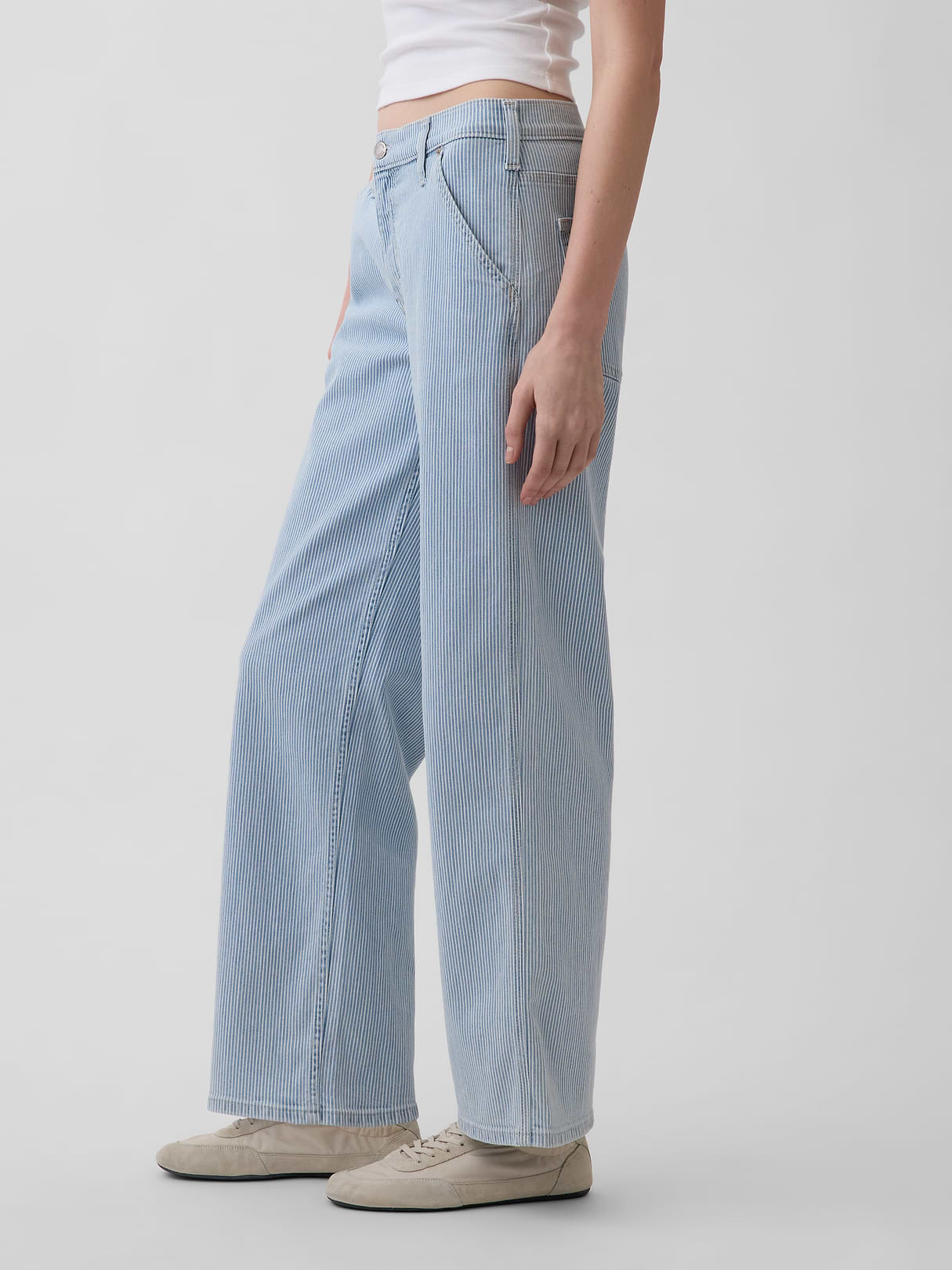 Low Rise '90s Loose Jeans - Blue railroad stripe