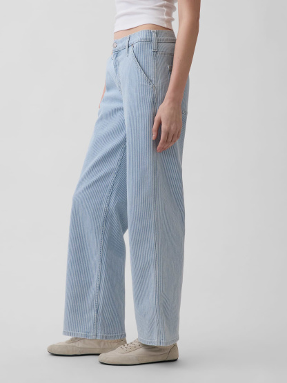 Low Rise '90s Loose Jeans - Blue railroad stripe