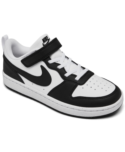 Nike Little Kids' Court Borough Low Recraft Fastening Strap Casual Sneakers from Finish Line - White, Black