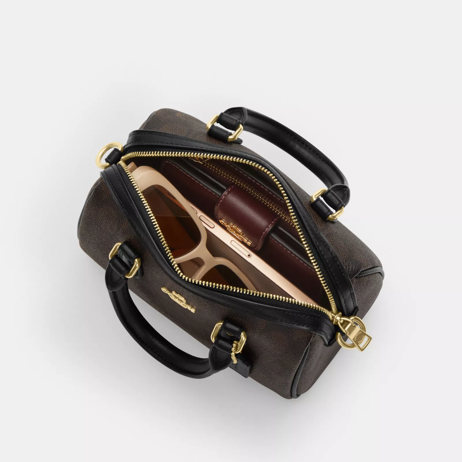 Mini Rowan Crossbody Bag In Signature Canvas - Gold/Walnut/Black - view 5
