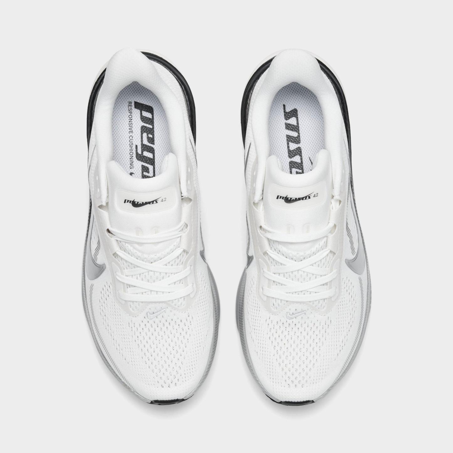 Women's Nithtke Pegasus 42 Running Shoes - Part 2 - Summit White/Metallic Silver - Top view