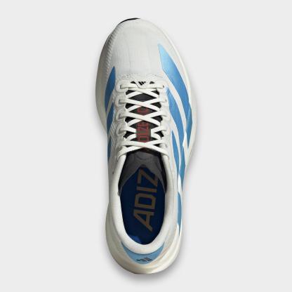 Women's adidas Adizero EVO SL Woven Running Shoes - Part 1 - Off White/Light Blue/Off White - Top view