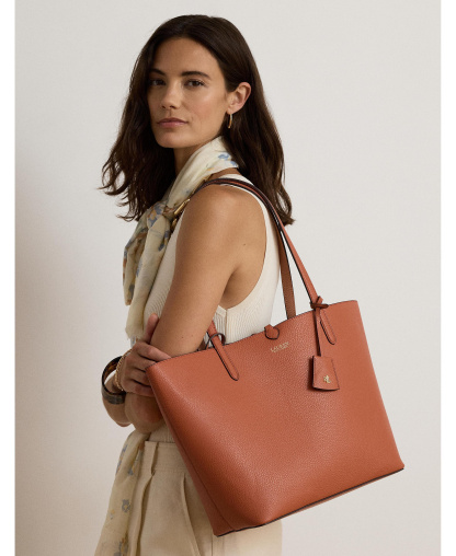 Lauren Ralph Lauren Faux-Leather Reversible Extra Large Tote Handbag - Red Terracotta/Pink Sienna