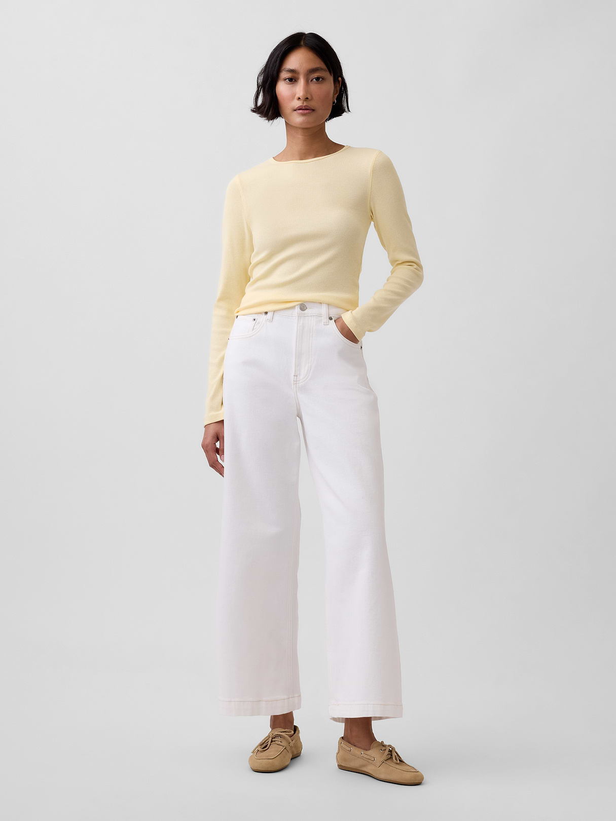High Rise Stride Wide-Leg Ankle Jeans - Fresh white