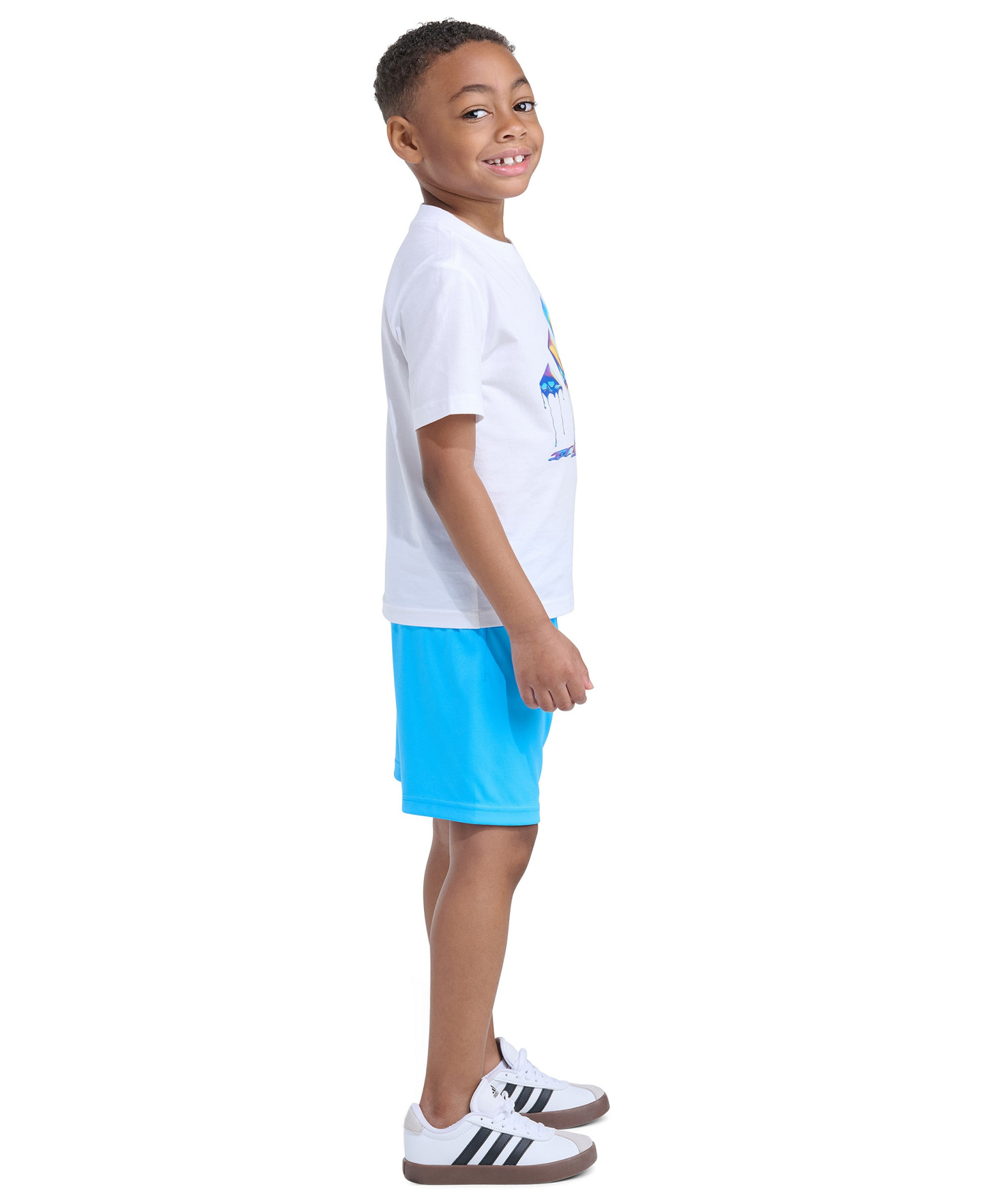 adidas Boys' 2T-7 Essential Graphic T-Shirt and Shorts, 2-Piece Set - White w/Blue