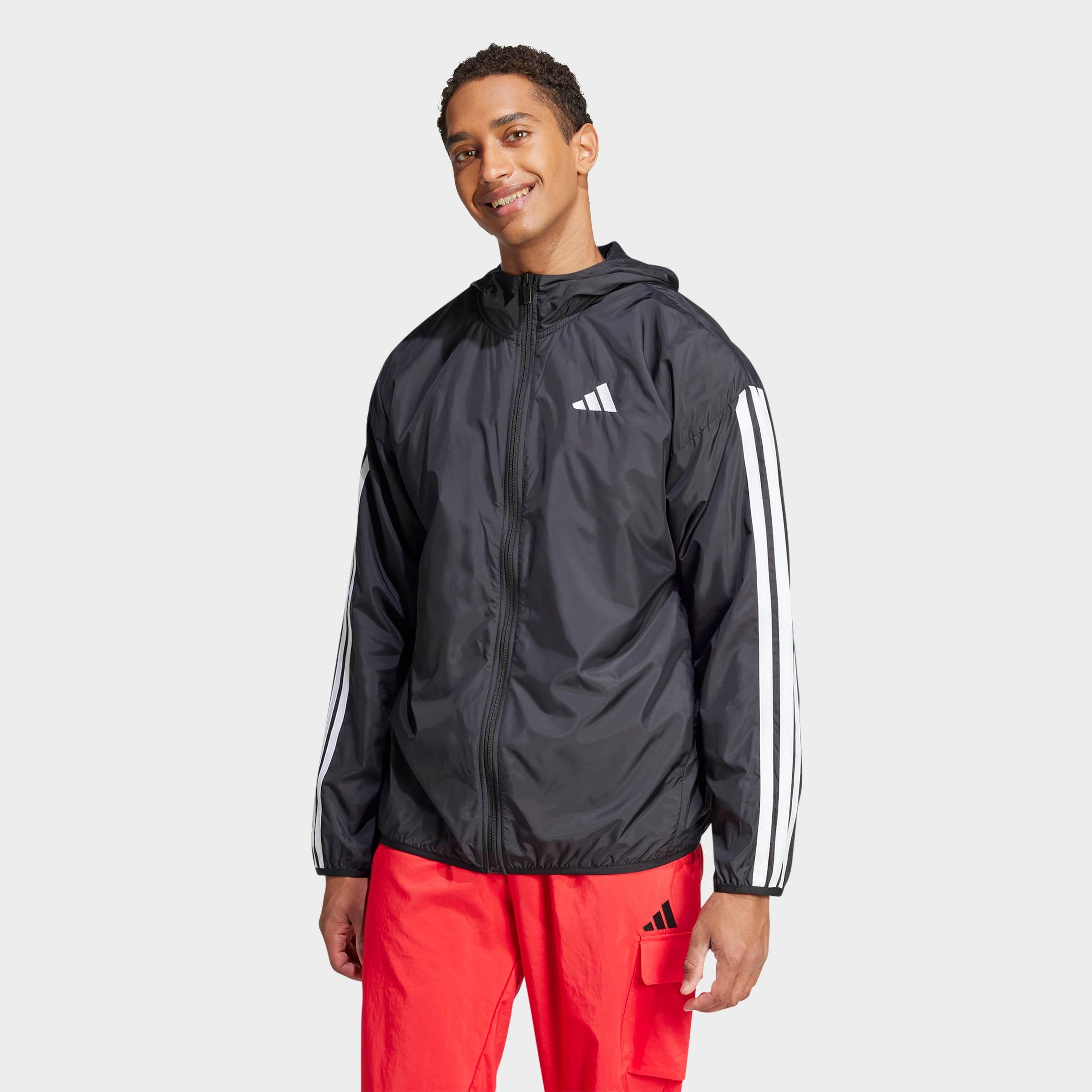 Men's adidas Essentials 3-Stripes Full-Zip Windbreaker Jacket - Black/White