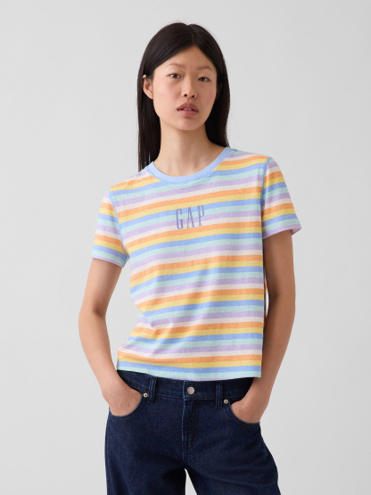 100% Cotton Authentic Shrunken T-Shirt - Multi color stripe