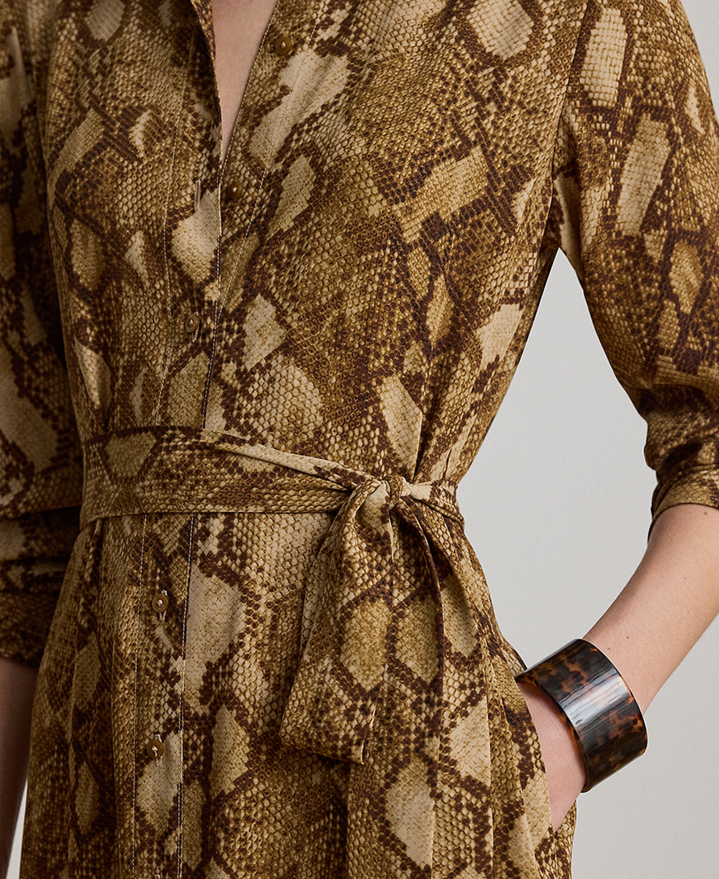 Lauren Ralph Lauren Women's Collared Long-Sleeve Shirt Dress - Tan Multi