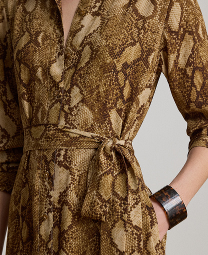 Lauren Ralph Lauren Women's Collared Long-Sleeve Shirt Dress - Tan Multi