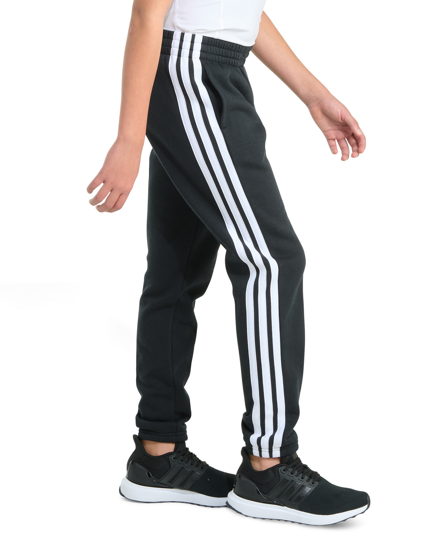 adidas Boys' 8-20 Essential 3-Stripe Fleece Cuffed Jogger Pants - Black
