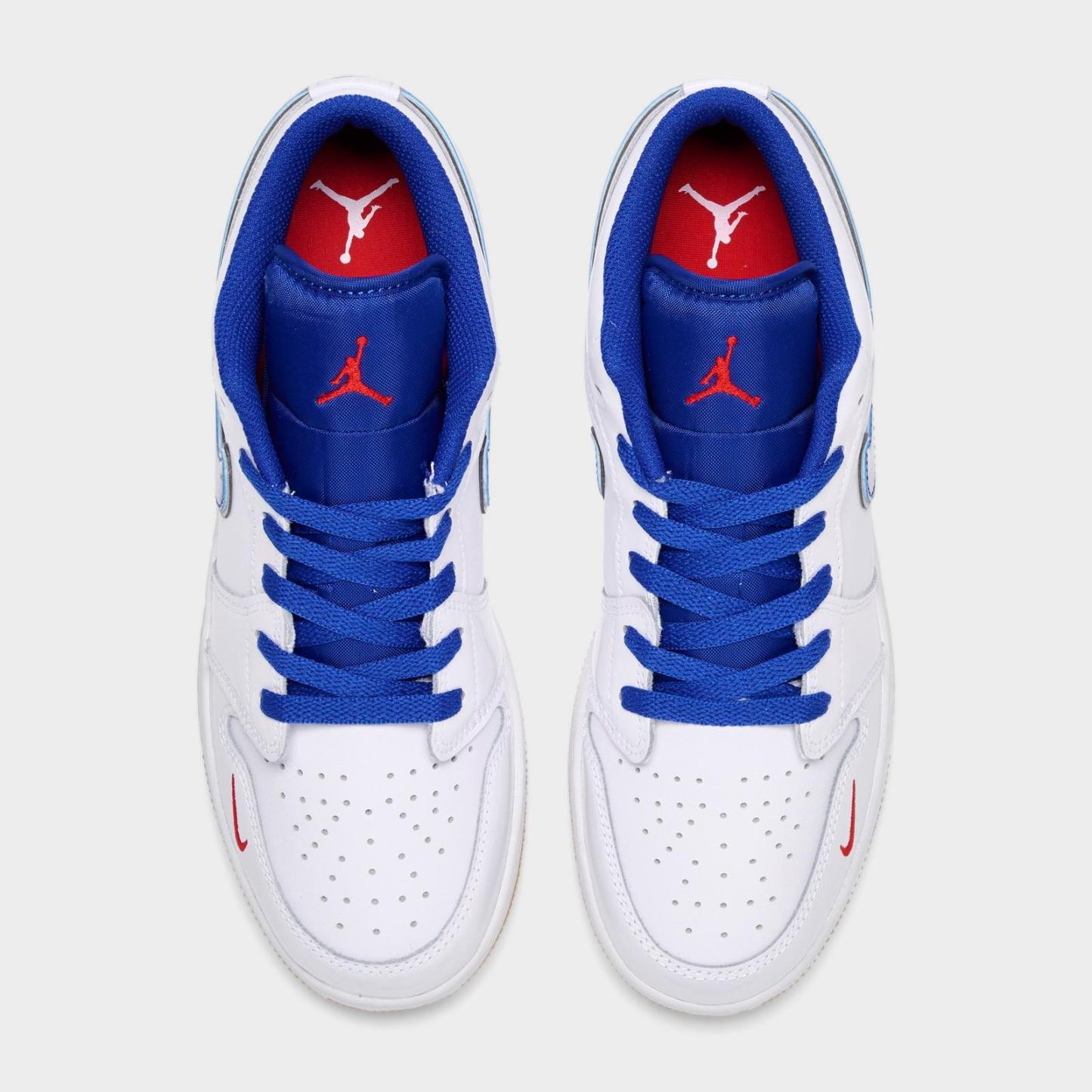 Big Kids' Air Jordan Retro 1 Low SE Casual Shoes - White/Old Royal/Gum Yellow/University Red - view 5