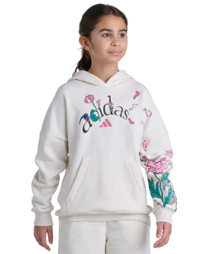 adidas Girls' 8-16 Long-Sleeve Graphic Fleece Hooded Sweatshirt - Oatmeal Heather