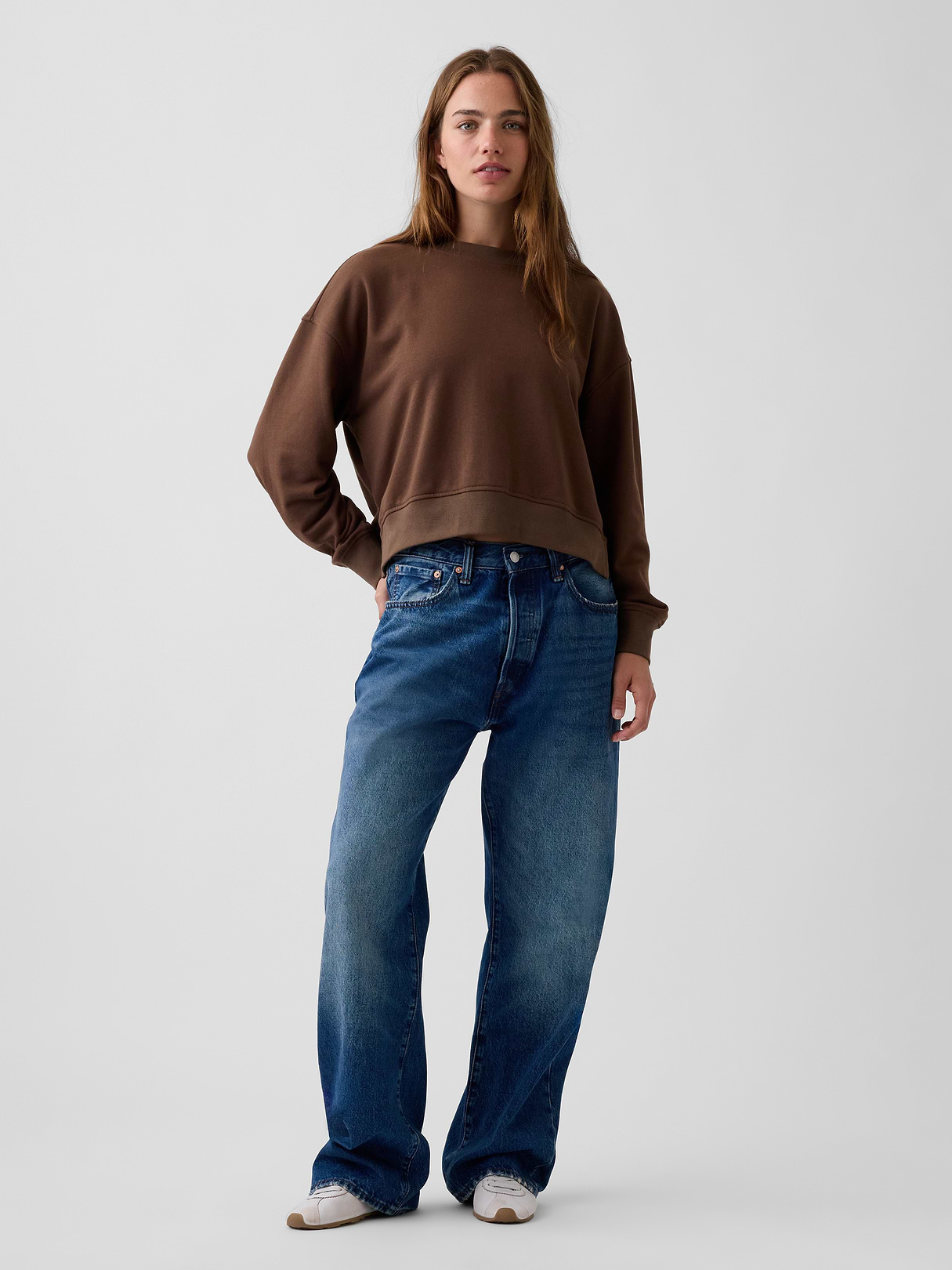 VintageSoft Terry Oversized Wedge Side-Slit Sweatshirt - Brown