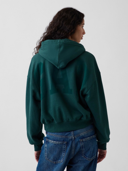 VintageSoft Crop Logo Hoodie - Dark green